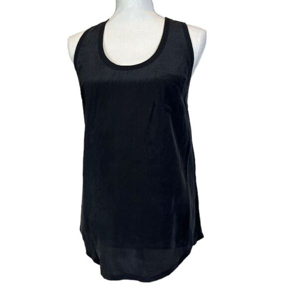 Joie Alicia Silk Racerback Pocket Tank Ribbed Edge Black Size Small - Picture 2 of 9